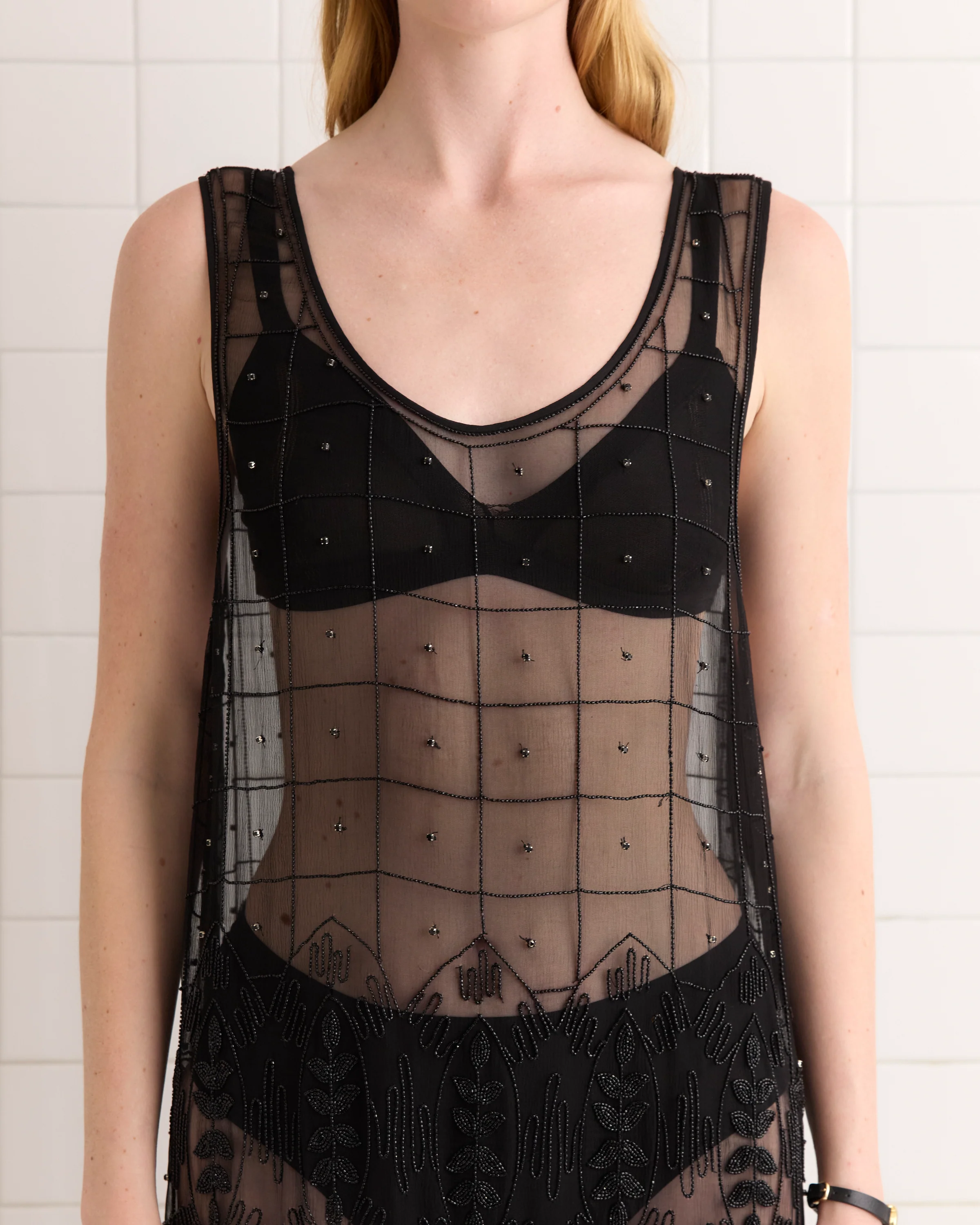 Beaded Grid Vine Dress - Black - Image 2