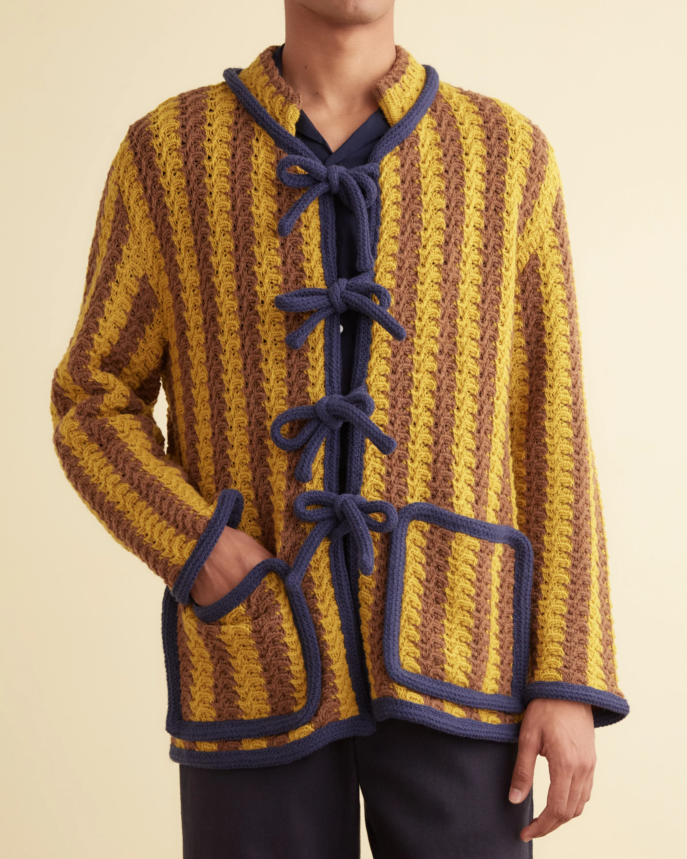 Bold Stripe Cardigan - Brown/Gold - Image 2