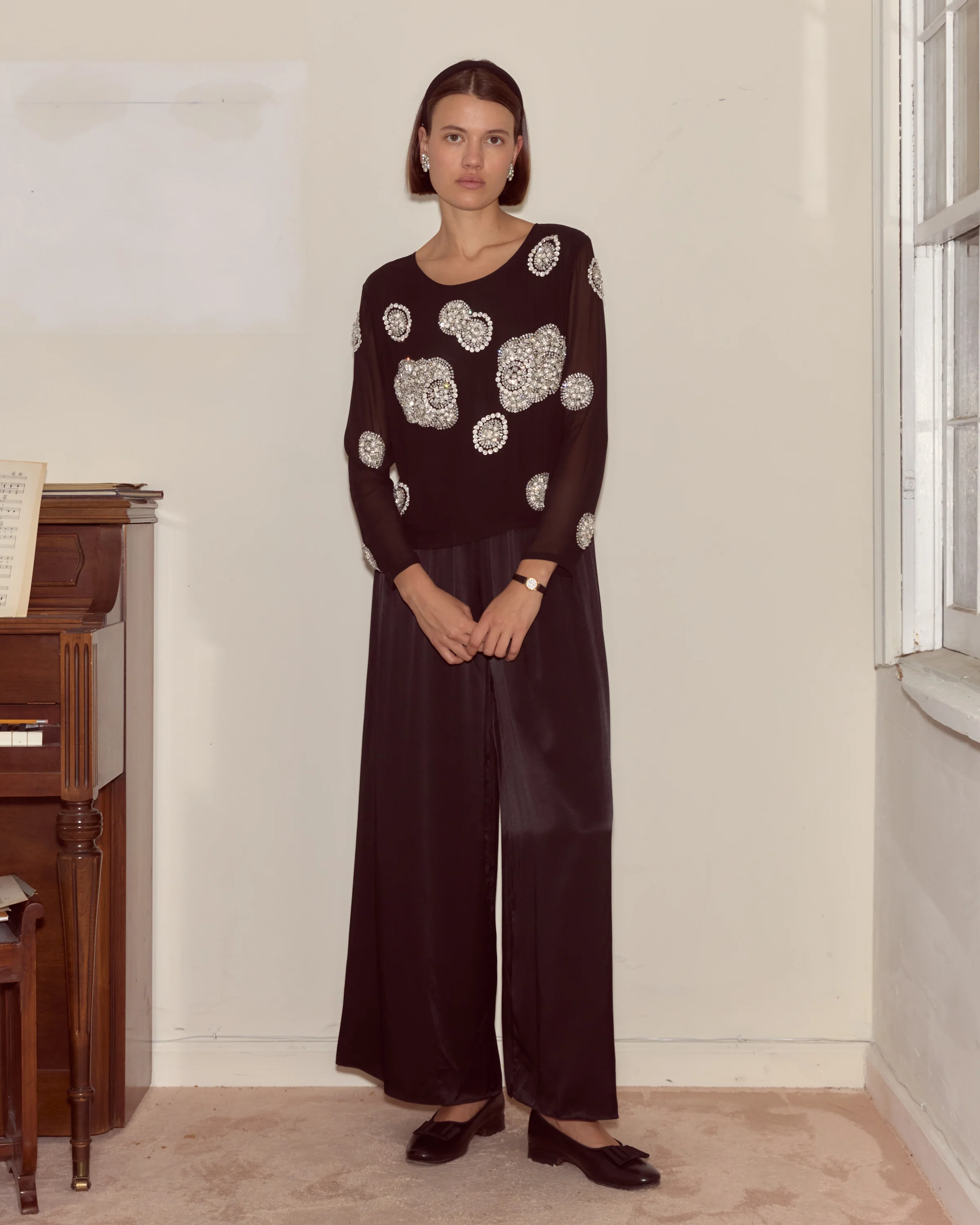 Brooch Blouse - Black - Image 2
