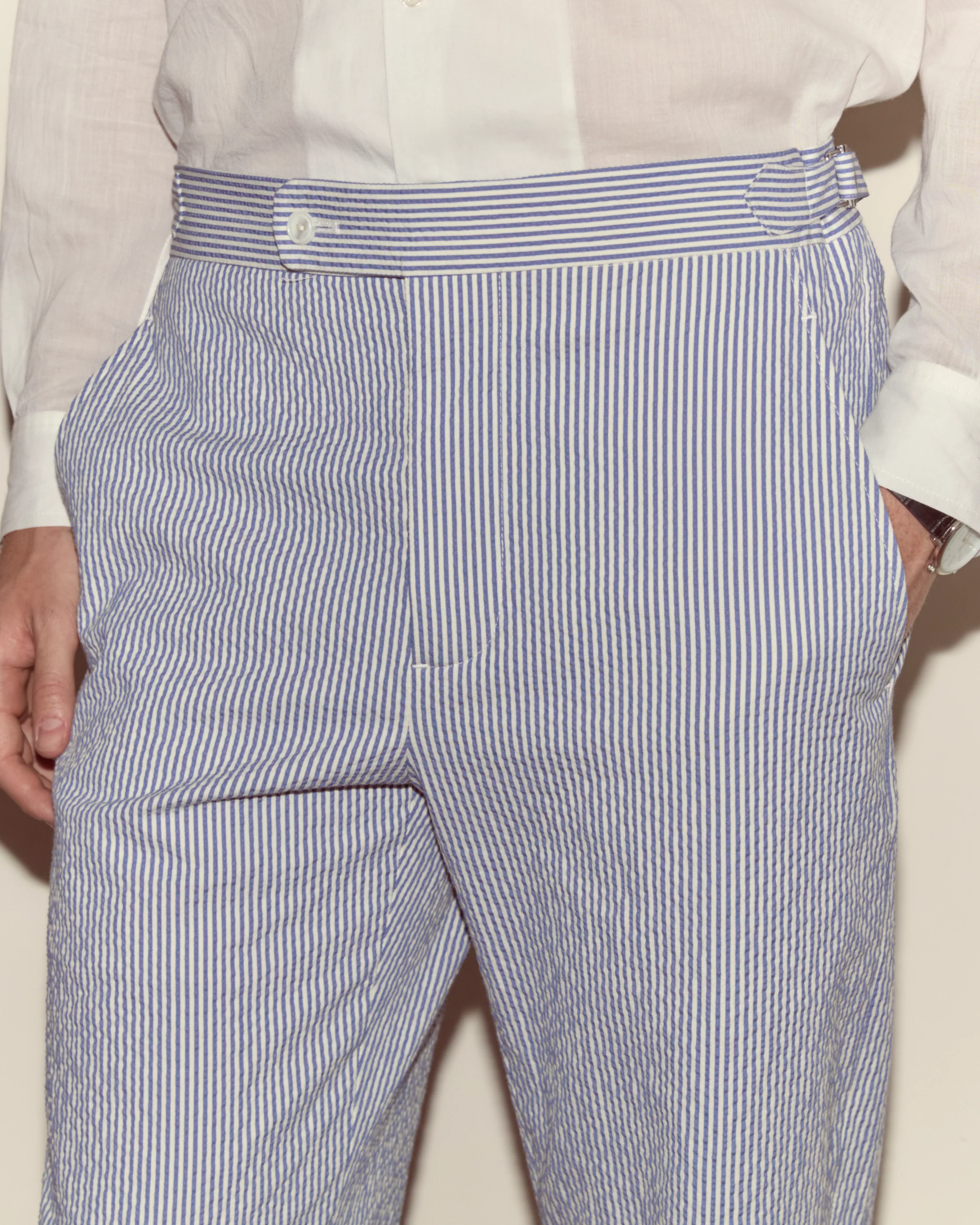 Club Stripe Side-Buckle Trousers - Blue/White - Image 2