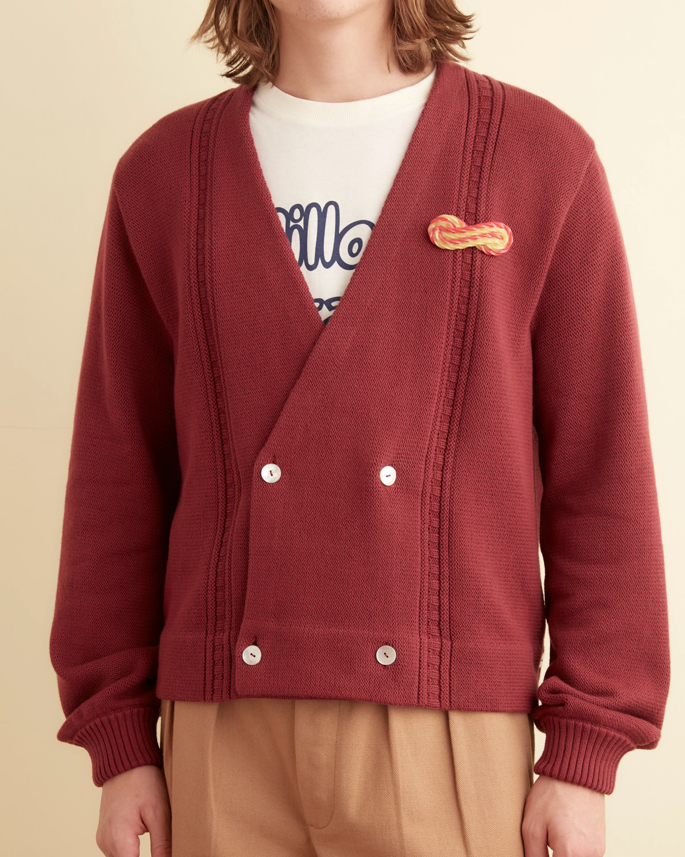 Double-Breasted Cardigan - Maroon - Image 2