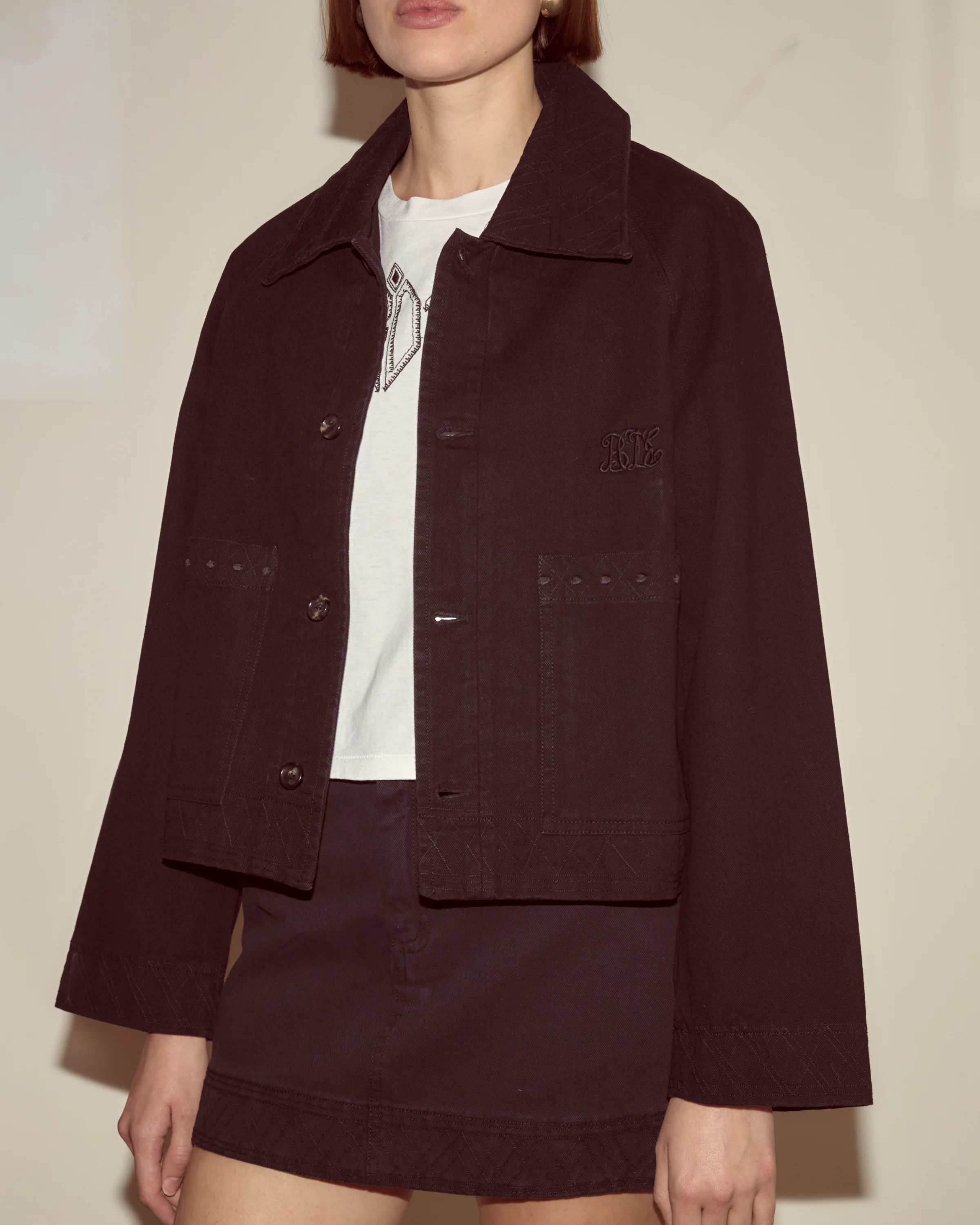 Embroidered Denim Jacket - Black - Image 5