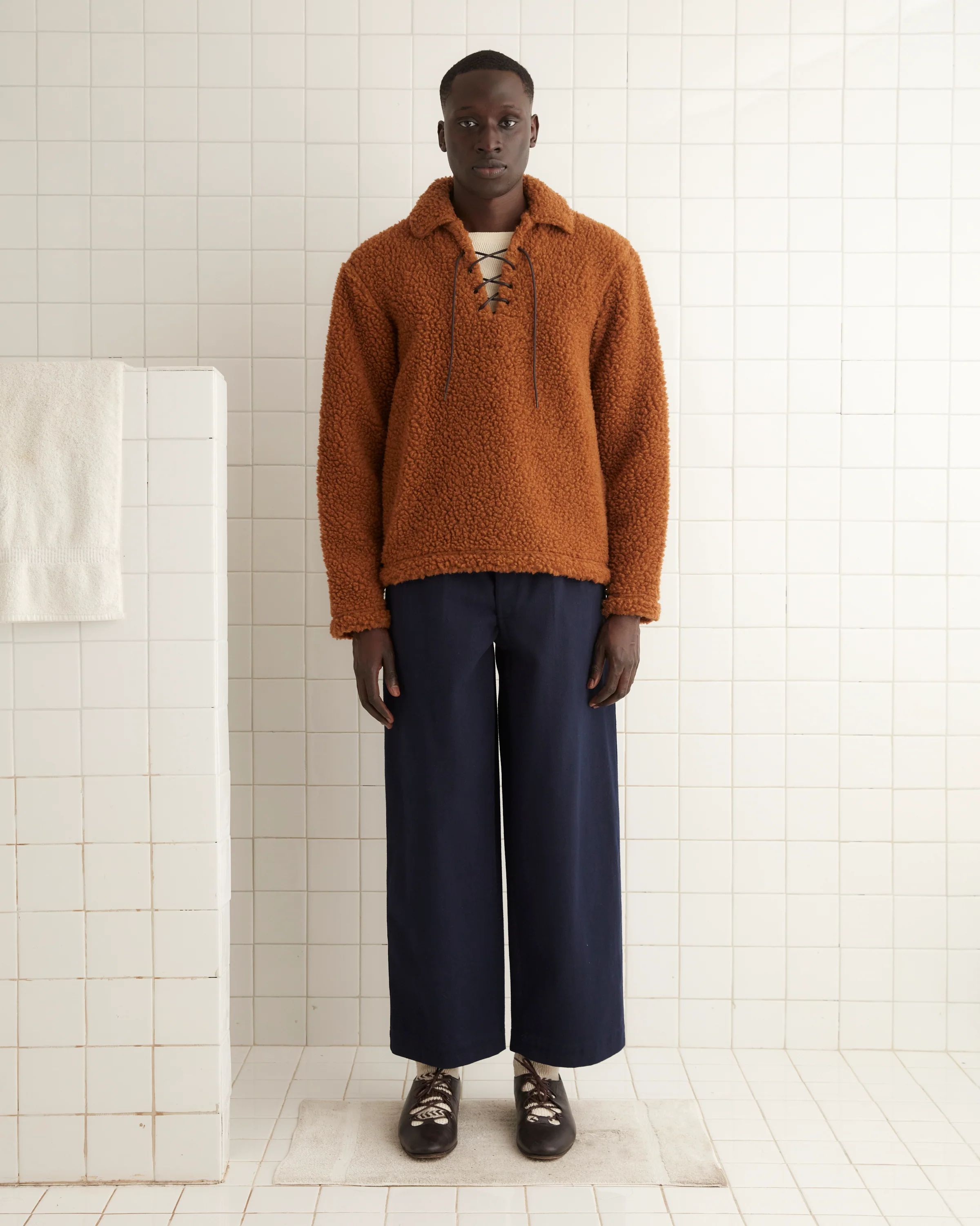 Fleece Tie-Up Pullover - Brown - Image 2