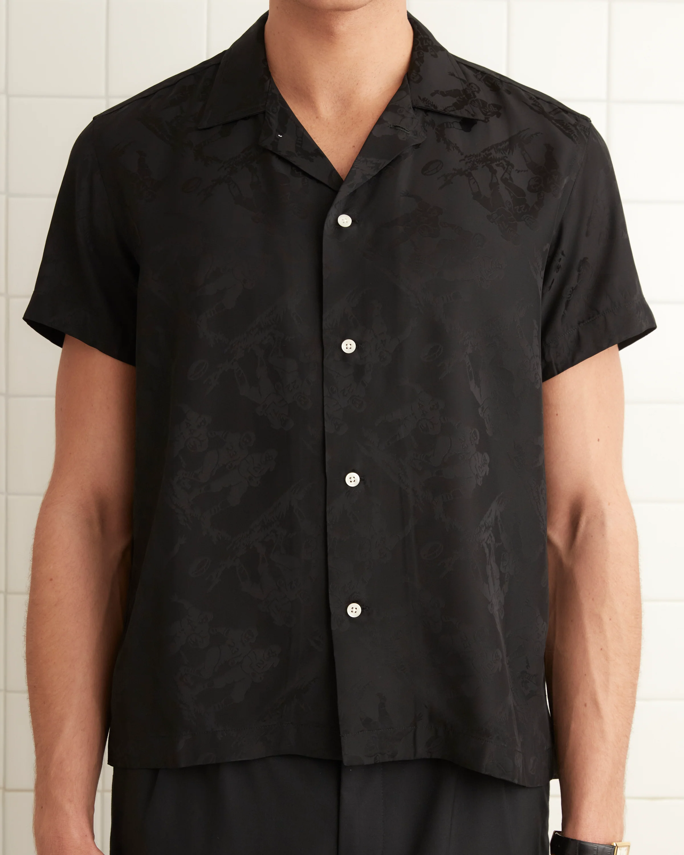 Football Jacquard Bowling Shirt - Black - Image 2