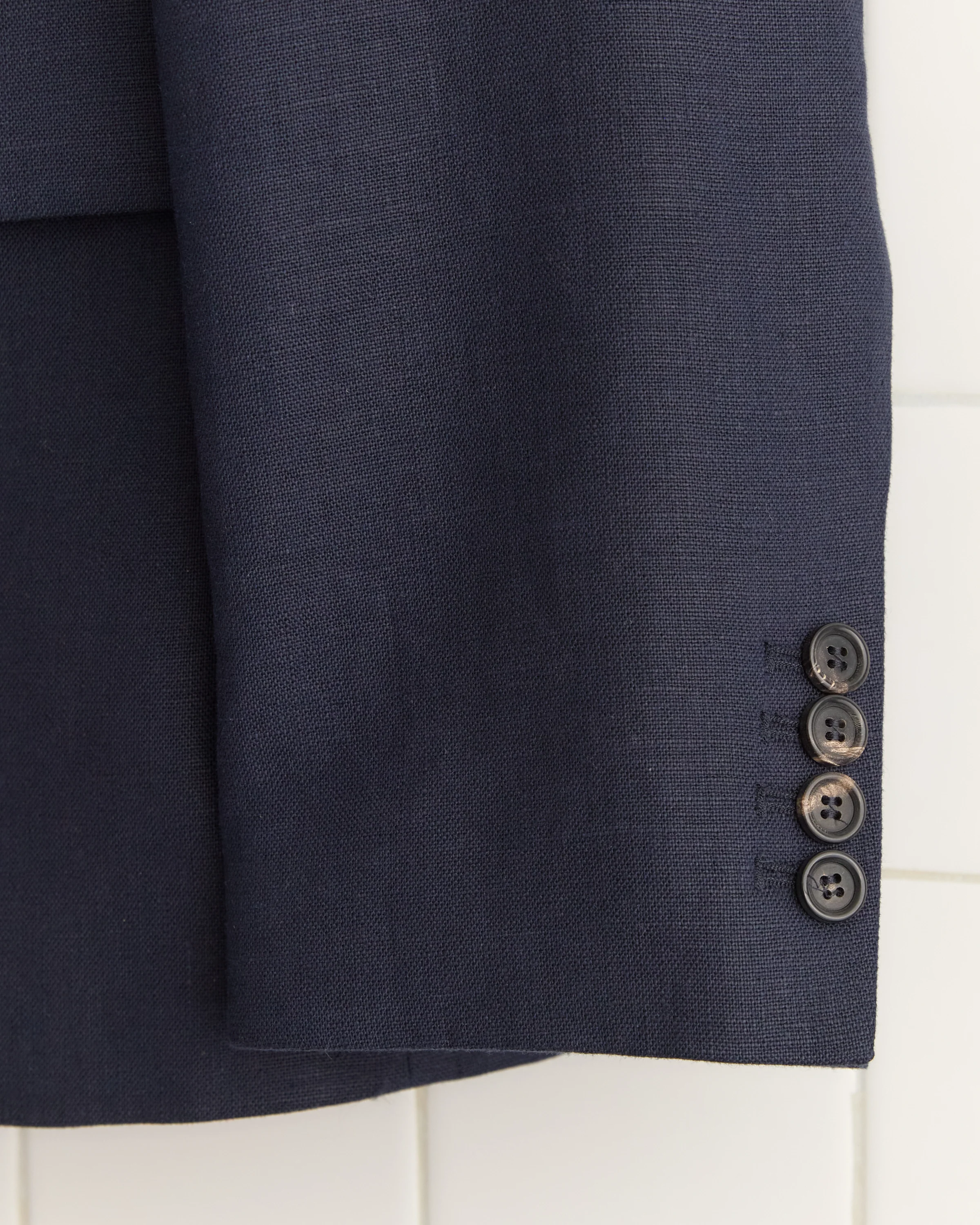 Linen Double-Breasted Suit Jacket - Midnight - Image 3